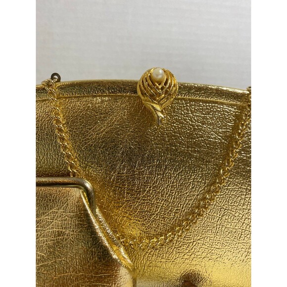 Set of 3 Vintage Metallic gold evening clutch+ large coin purse + gloves - Picture 11 of 12